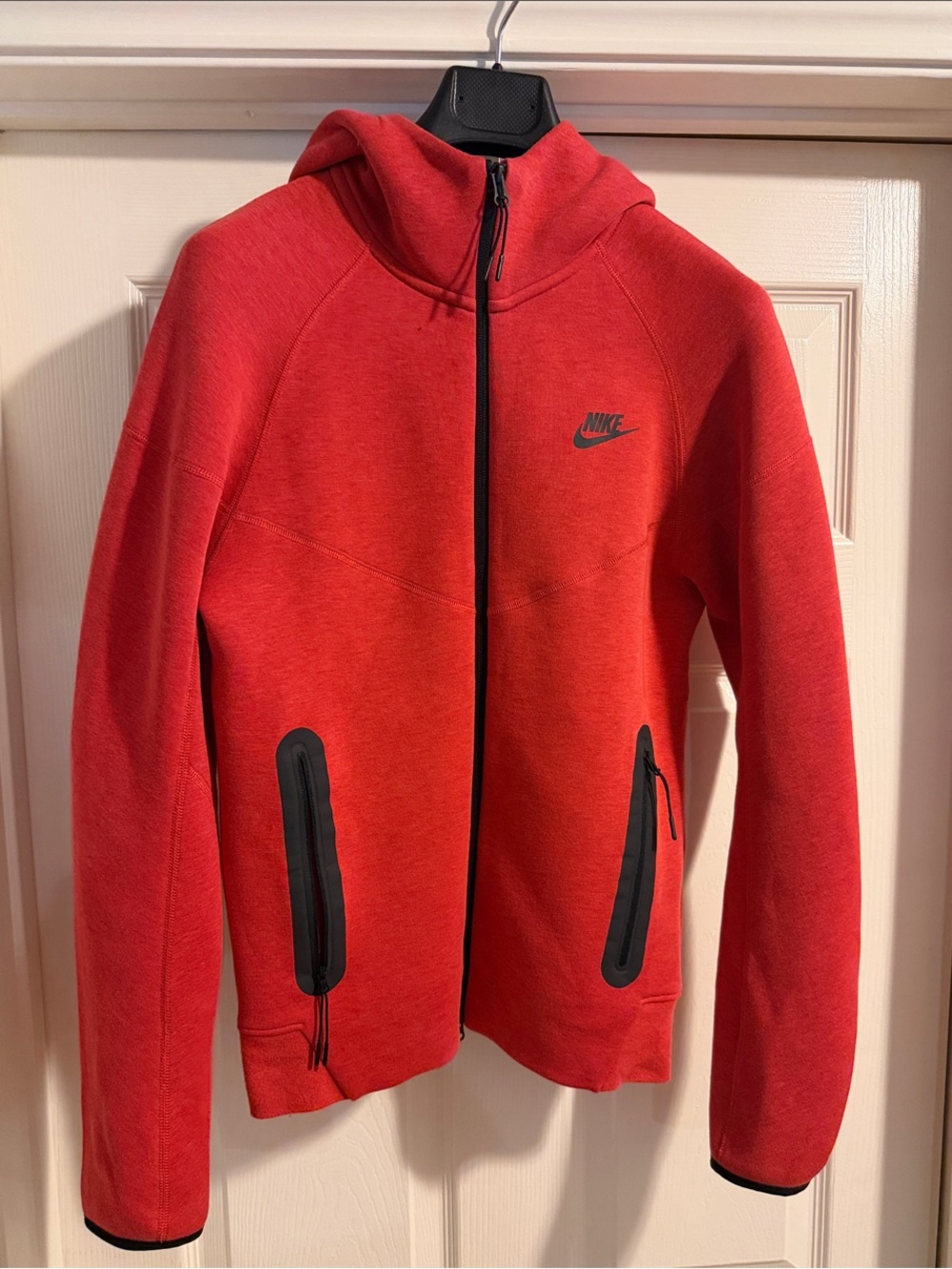Nike Tech Red Hooded Full-Zip Jacket with Black Trim